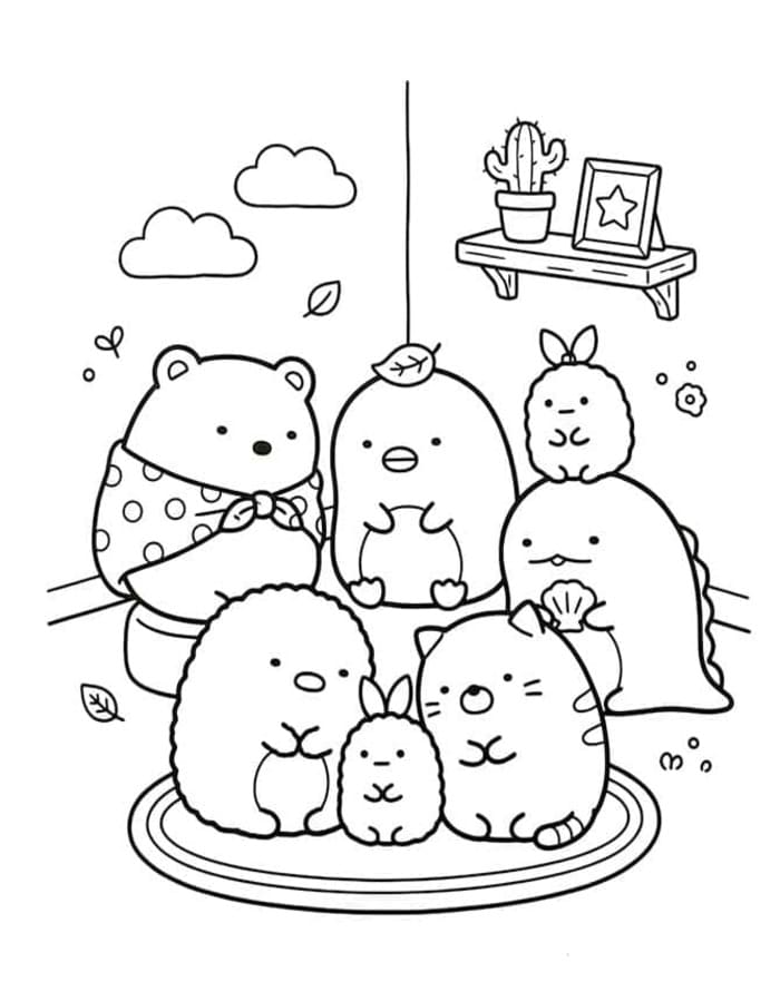 Kolorowanka Sumikko Gurashi bezpłatny podstawowy