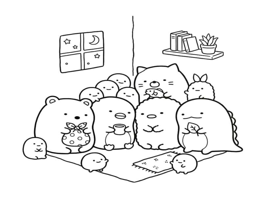 Kolorowanka Sumikko Gurashi wydruku łatwy