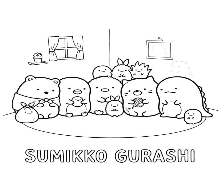Kolorowanka Sumikko Gurashi wydruku podstawowy