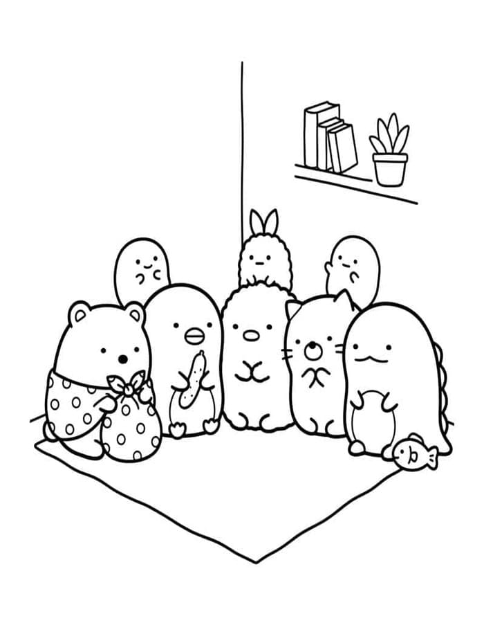 Kolorowanka Sumikko Gurashi wydruku prosty