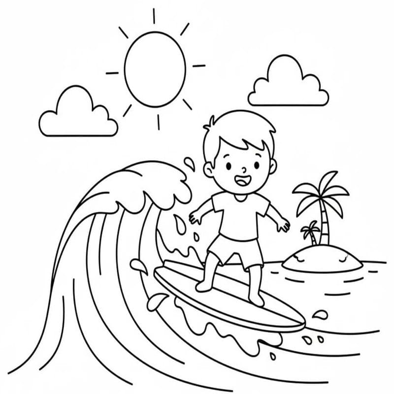 Kolorowanka Surfing bezpłatny wydruku dla dzieci