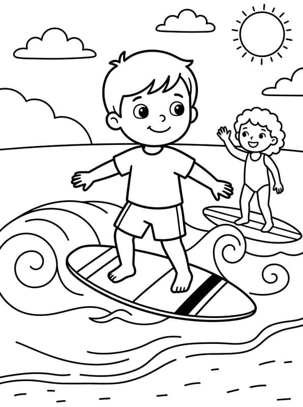 Kolorowanka Surfing wydruku dla dzieci