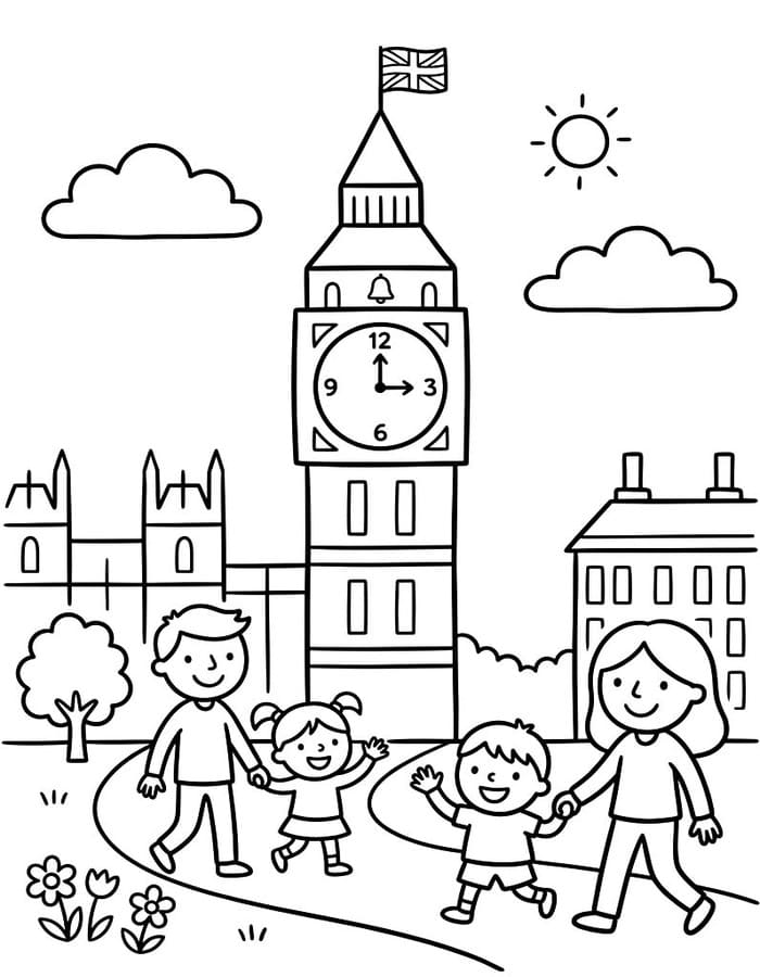 Kolorowanka Big Ben bezpłatny wydruku prosty