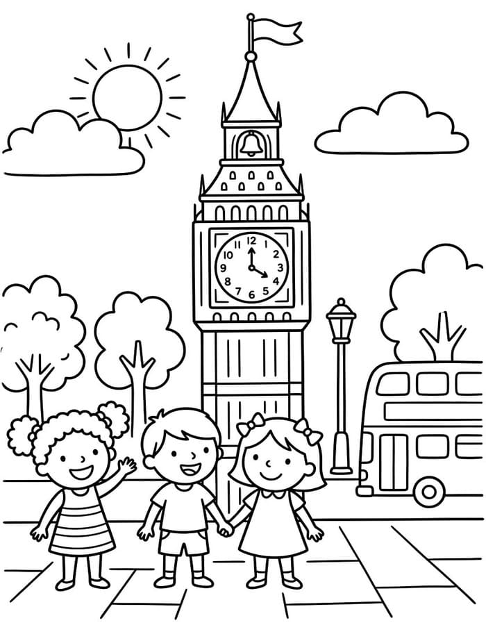 Kolorowanka Narysuj Big Ben wydruku łatwy