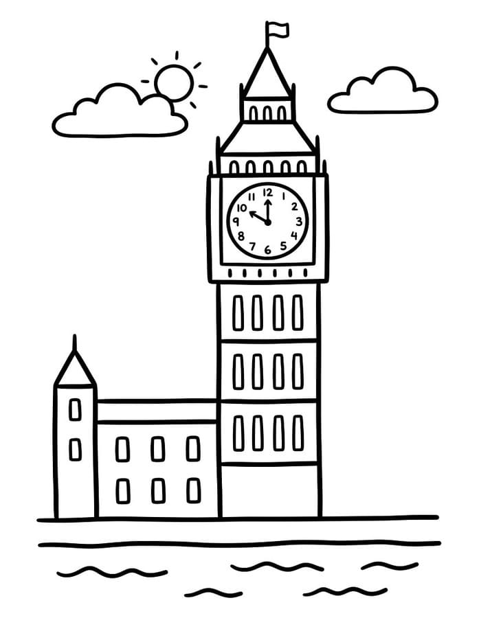 Kolorowanka Narysuj Big Ben wydruku prosty