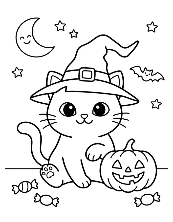Kolorowanka Koty Halloween bezpłatny podstawowy