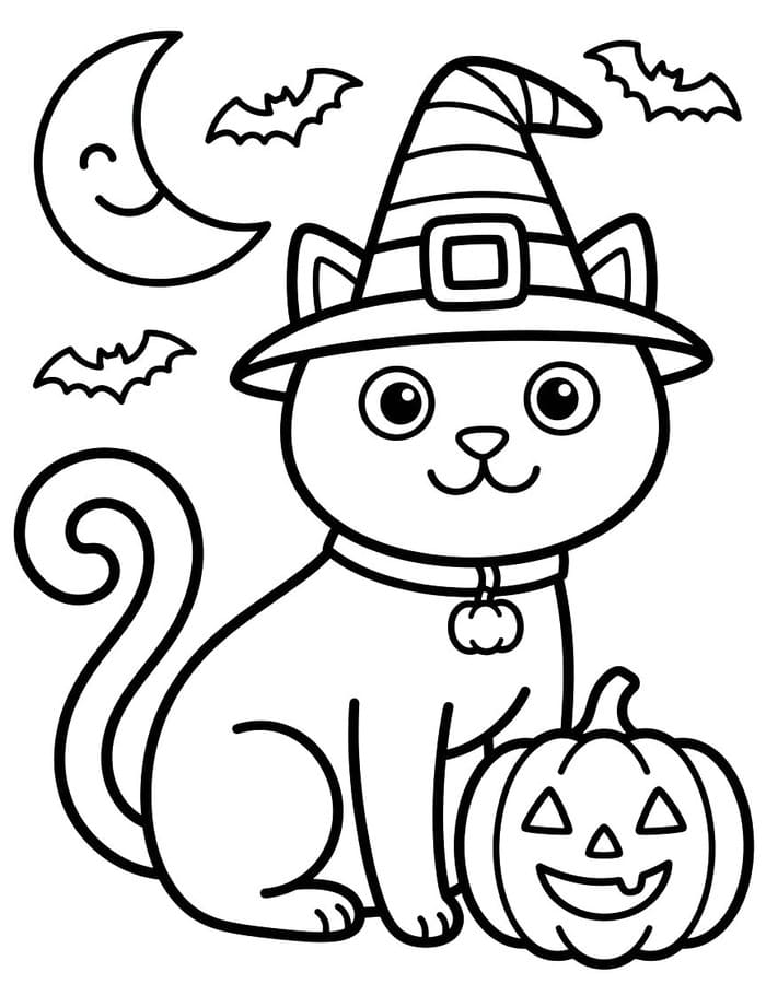 Kolorowanka Koty Halloween bezpłatny prosty