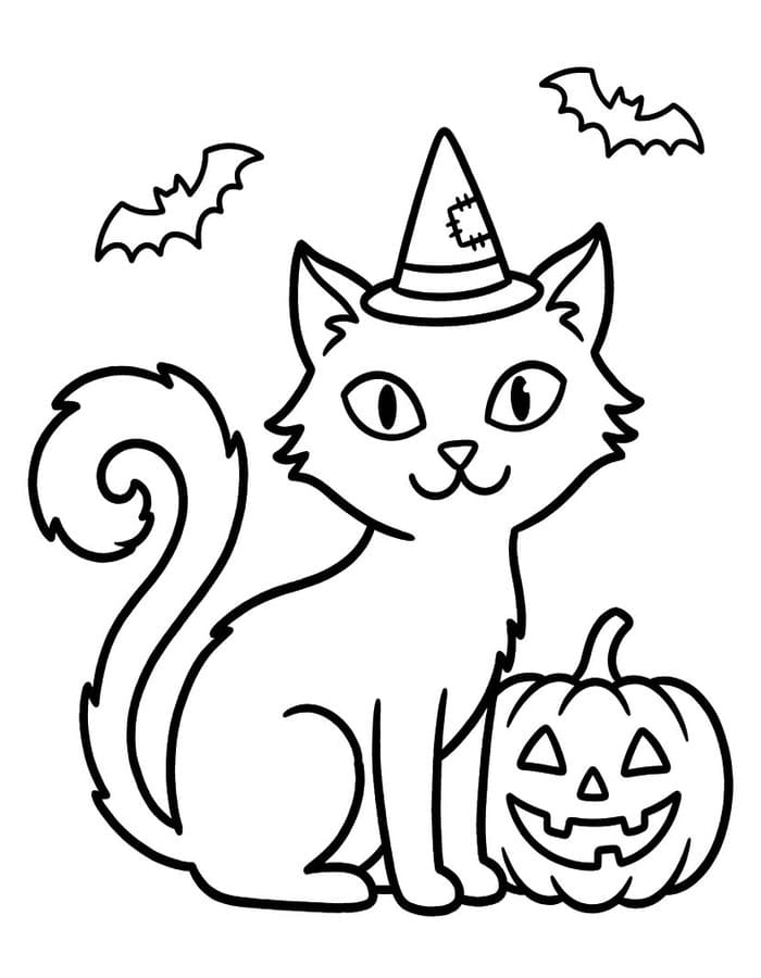 Kolorowanka Koty Halloween bezpłatny wydruku łatwy