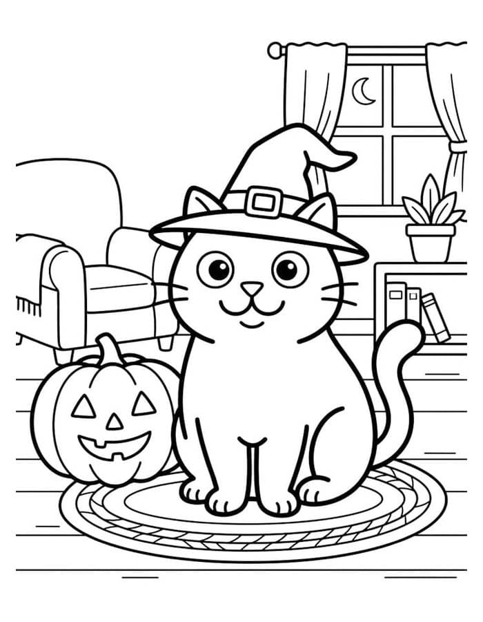 Kolorowanka Koty Halloween bezpłatny wydruku podstawowy