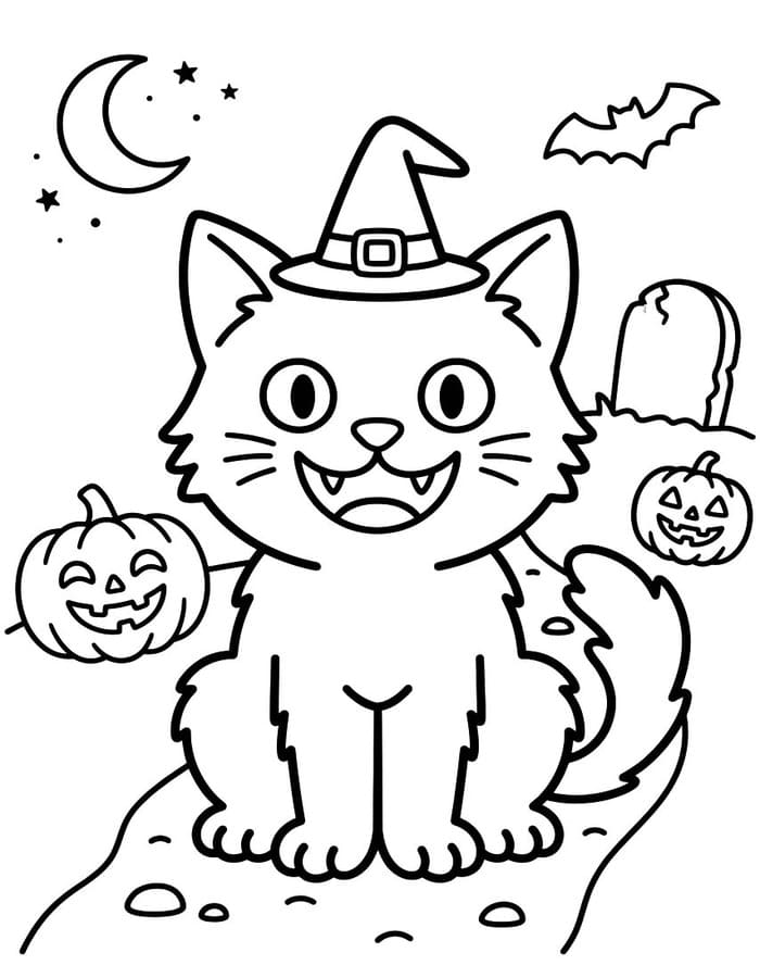 Kolorowanka Koty Halloween bezpłatny