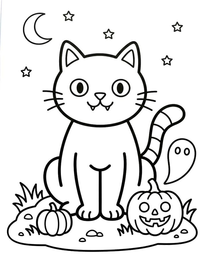 Kolorowanka Koty Halloween wydruku dla dzieci