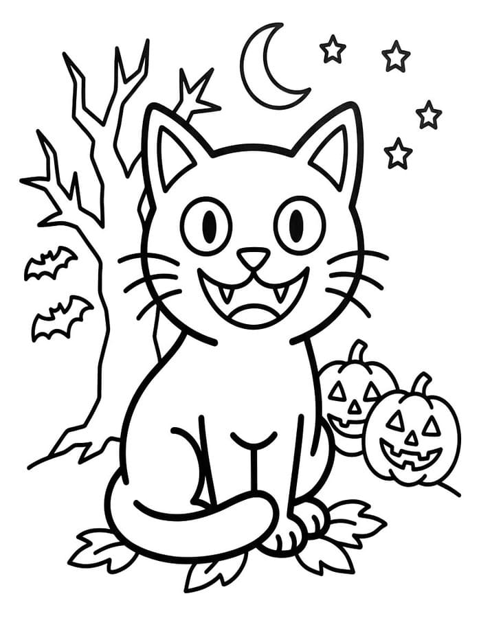 Kolorowanka Koty Halloween wydruku podstawowy