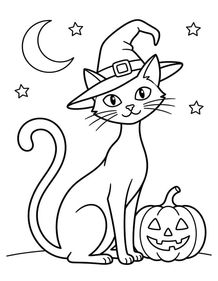 Kolorowanka Koty Halloween wydruku prosty