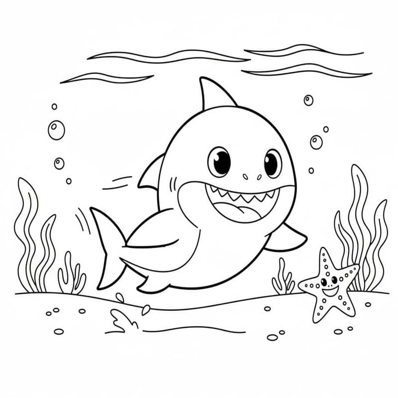 Kolorowanka Narysuj Baby Shark bezpłatny wydruku podstawowy