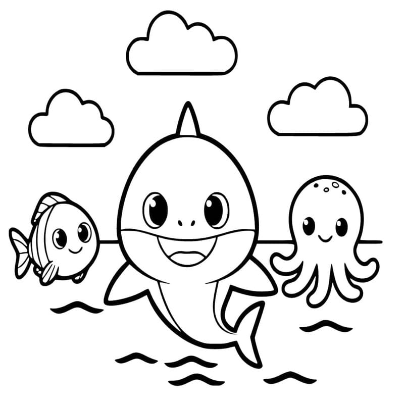 Kolorowanka Narysuj Baby Shark wydruku prosty