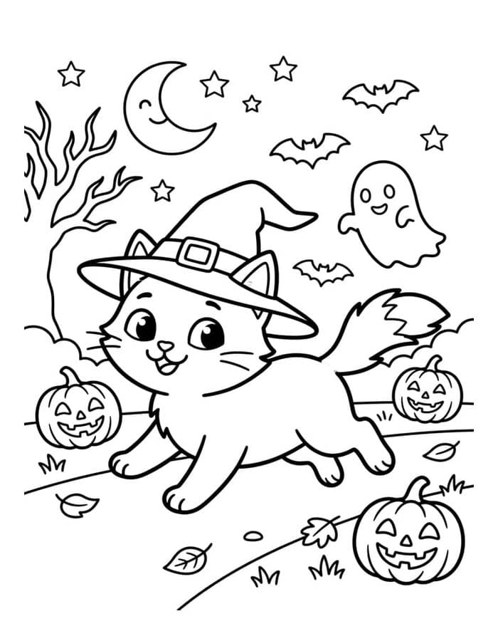 Kolorowanka Narysuj Koty Halloween bezpłatny wydruku łatwy