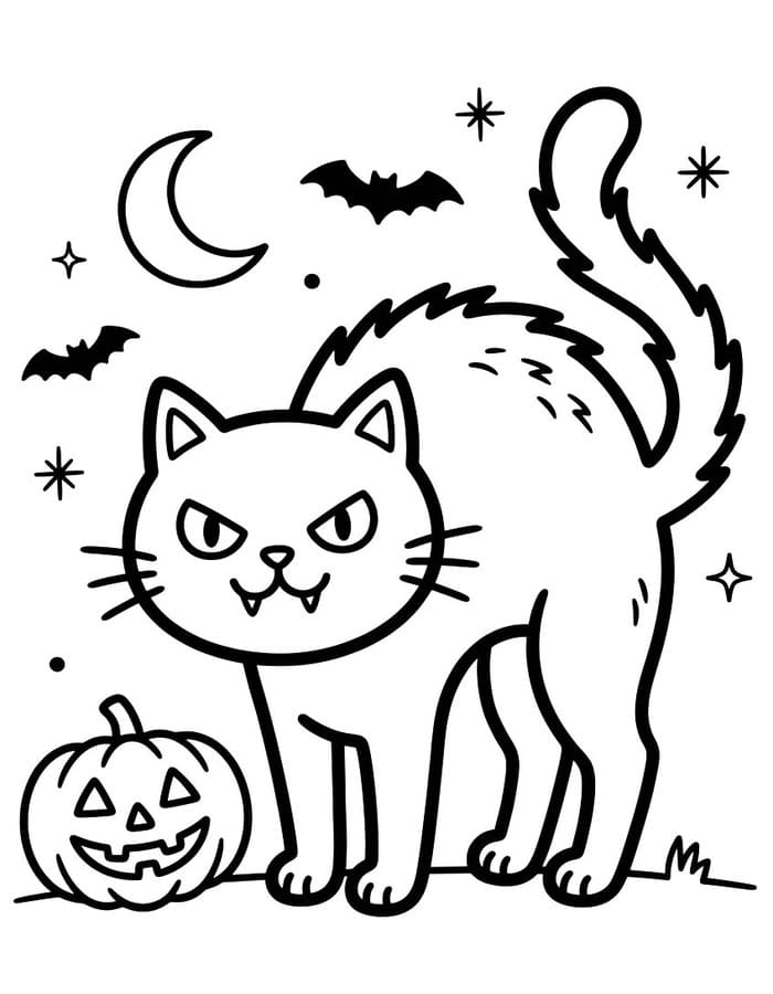 Kolorowanka Narysuj Koty Halloween bezpłatny