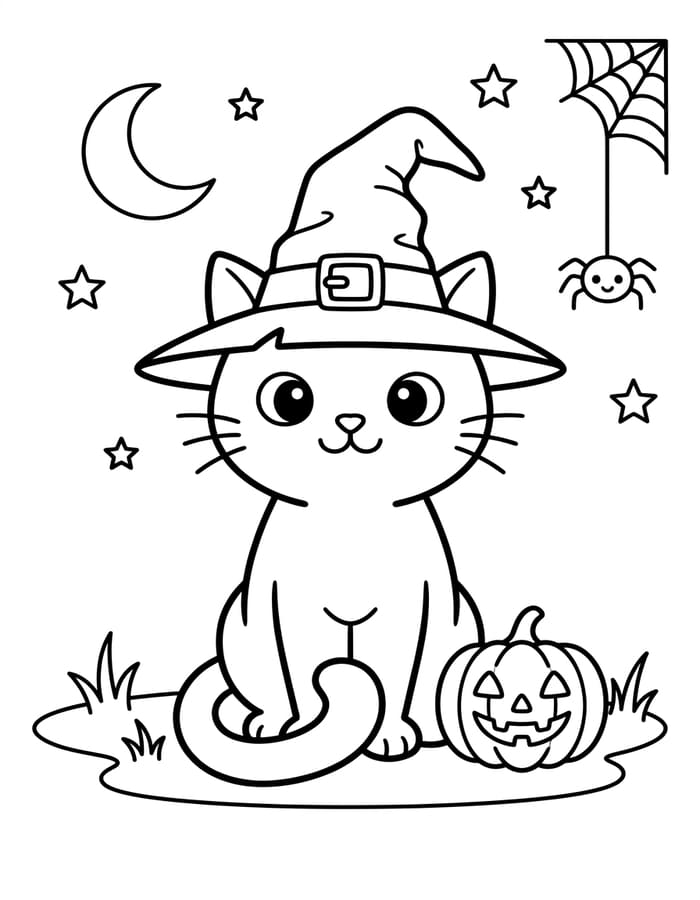 Kolorowanka Narysuj Koty Halloween wydruku dla dzieci