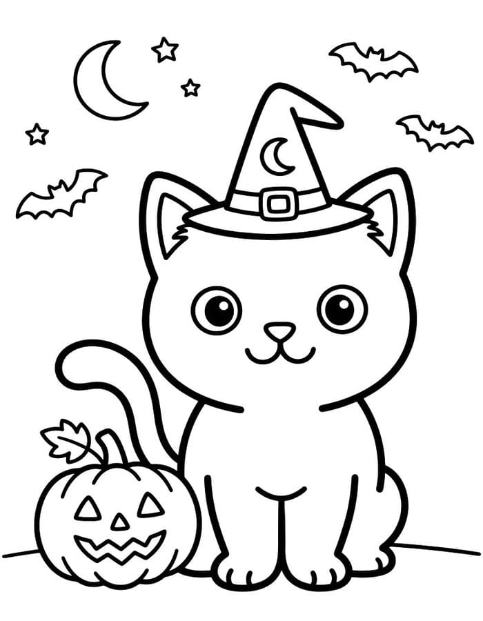 Kolorowanka Narysuj Koty Halloween wydruku podstawowy
