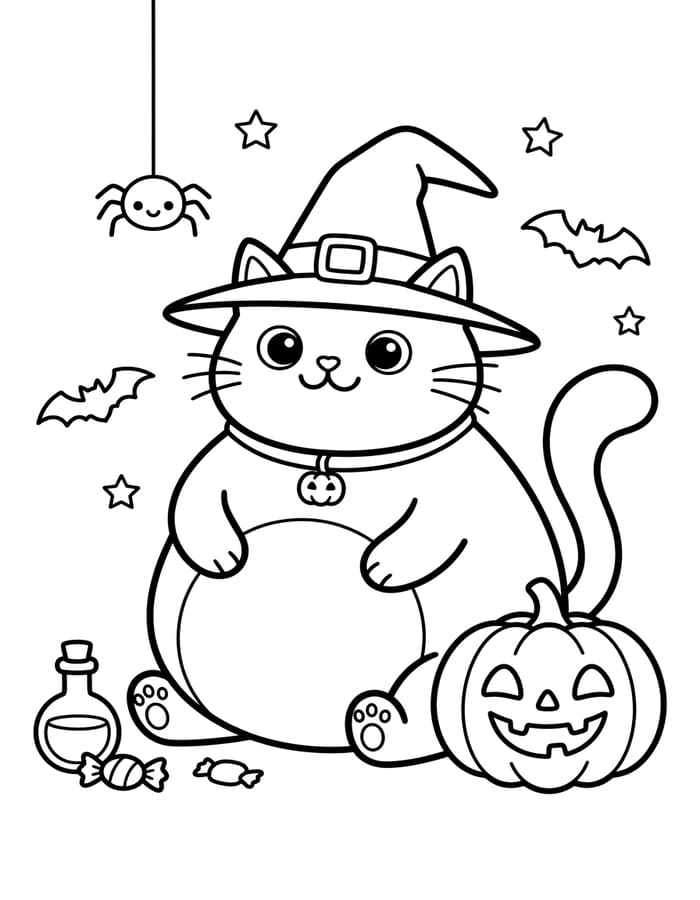 Kolorowanka Narysuj Koty Halloween wydruku