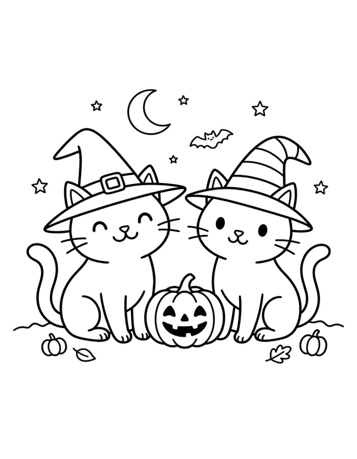 Kolorowanka Narysuj Koty Halloween