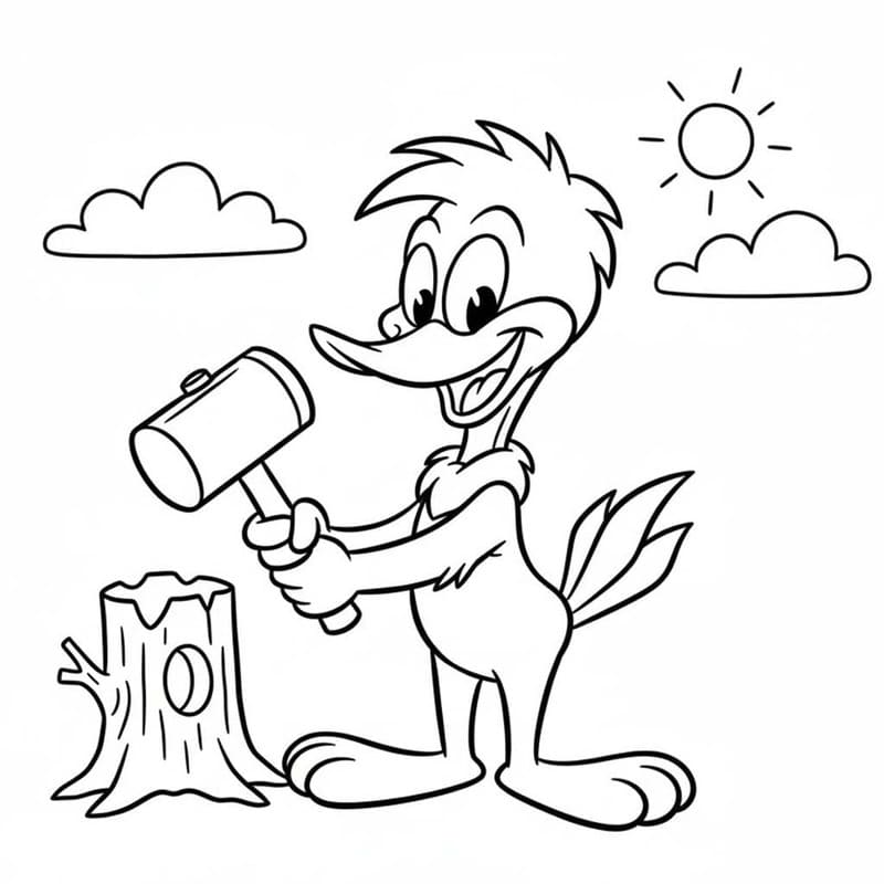 Kolorowanka Narysuj Woody Woodpecker bezpłatny prosty