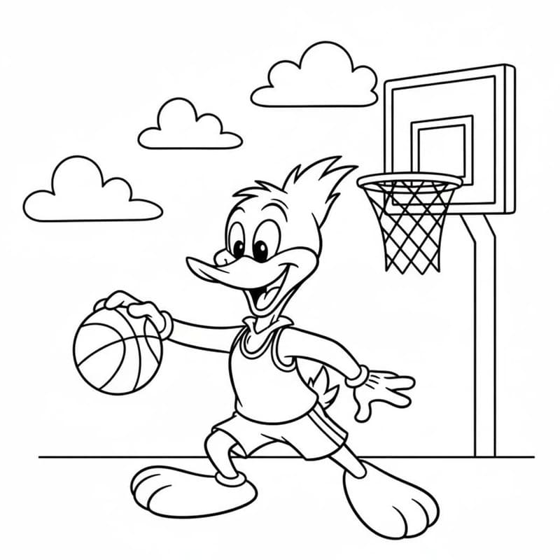 Kolorowanka Narysuj Woody Woodpecker bezpłatny wydruku łatwy