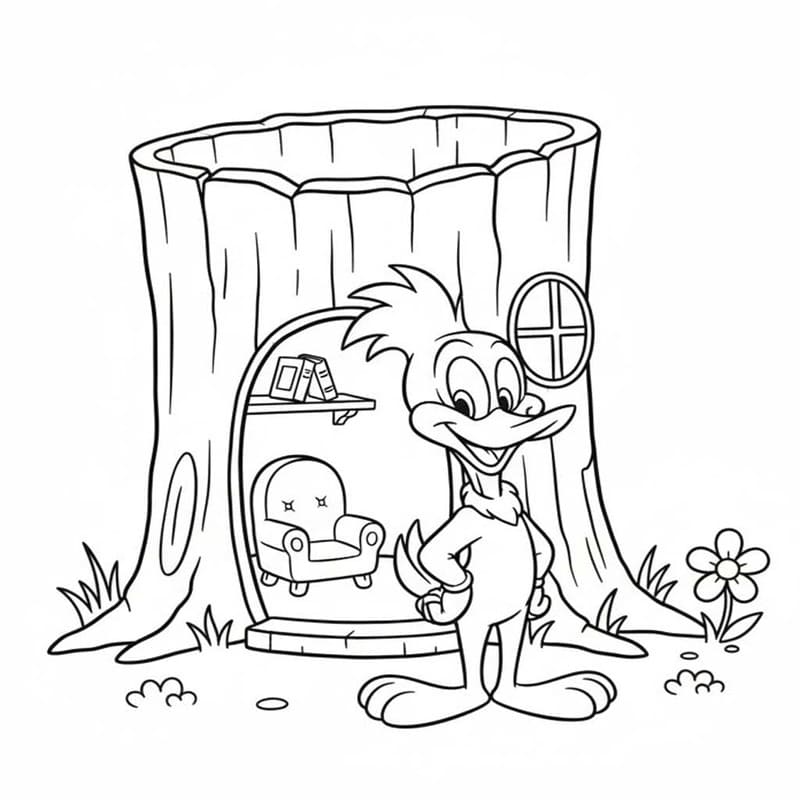 Kolorowanka Narysuj Woody Woodpecker bezpłatny wydruku podstawowy