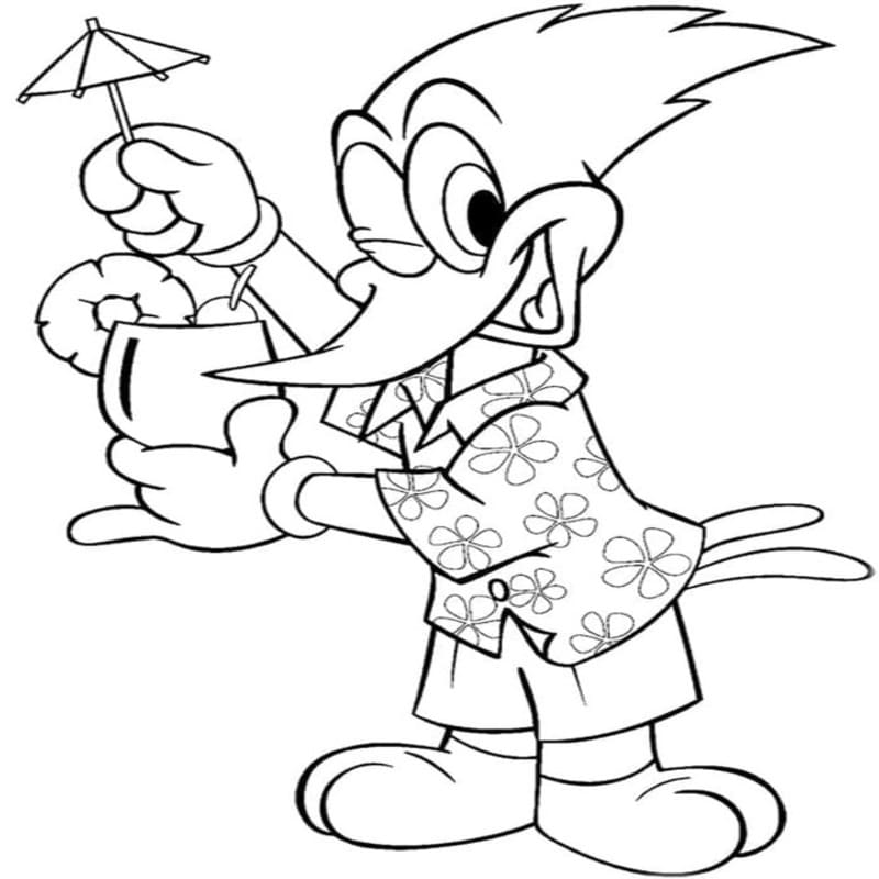 Kolorowanka Narysuj Woody Woodpecker łatwy
