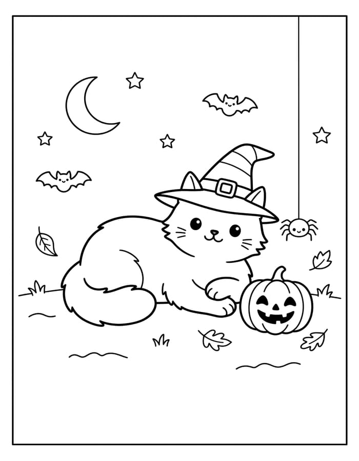 Kolorowanka Obraz Koty Halloween bezpłatny