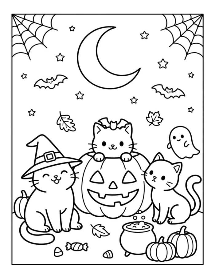 Kolorowanka Obraz Koty Halloween wydruku